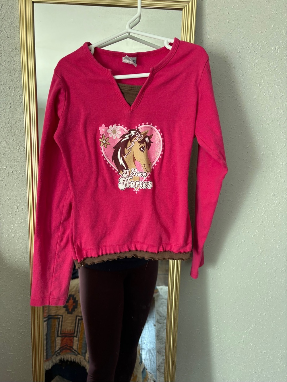 Girls' Hot Pink Long-Sleeve 'I Love Horses' Graphic Tee